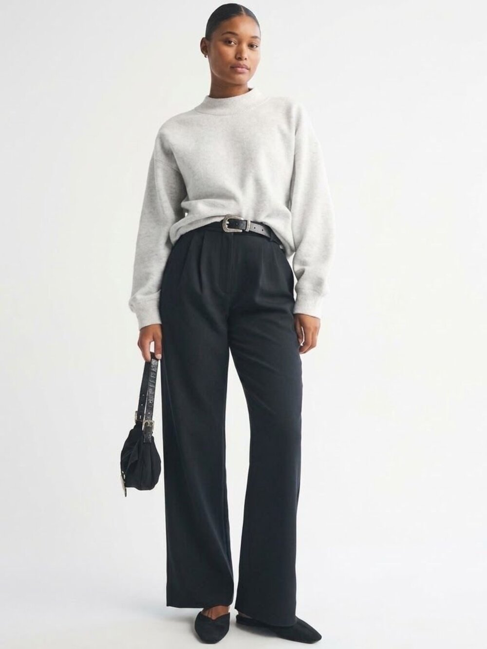 Abercrombie & Fitch Sloane Tailored Wide Leg Trousers Black 27/4S Curve Love
